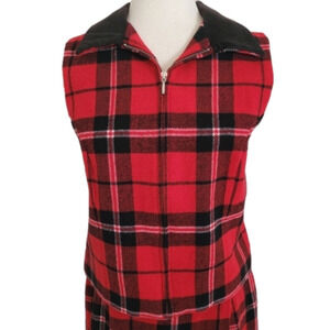 Vintage Tartan Wool Red Plaid Full Zip Vest Size Large